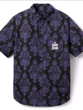 DisneyParks The Haunted Mansion Wallpaper Woven Camp Shirt Size Large NWT